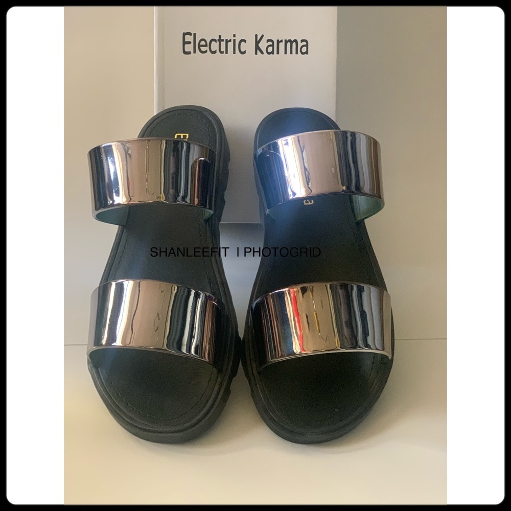 Electric Family Metallic Double-Strap Slide Sandals - Silver